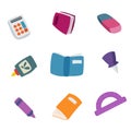 School supplies icons set. Flat illustration of 9 school supplies icons for web