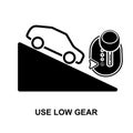 Use low gear icon. Transmission car vehicle downhill isolated on background