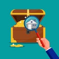 Use a magnifying glass to look at the houses in the treasure chest. The concept of the house is a treasure