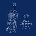 Use Less Plastic ans Save Ocean, Concept Art. Marine Life in the bottle