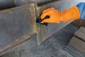 Use rag wipe Solvent Remover to cleaning the welded