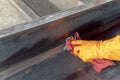 Use rag wipe Solvent Remover to cleaning the welded surface