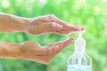 Use Sanitizer gel for cleaning the hand for protect health from disease