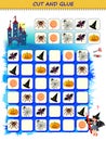Use a scissors to cut and glue the Halloween items in order. Logic Sudoku puzzle game. Educational page for children. Printable