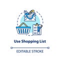 Use shopping list concept icon. Mindful eating, consumerism idea thin line illustration. Avoiding impulse buying