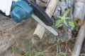 Use Small Chainsaw lightweight for cutting wood Royalty Free Stock Photo