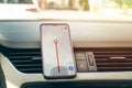 Use of smart phone navigation in the vehicle Royalty Free Stock Photo