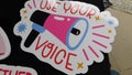 A Use Your Voice with loud hailer card photo prop