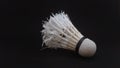 Used badminton shuttlecocks are made of feathers on a black background, shuttlecocks are made of goose feathers arranged in a cone Royalty Free Stock Photo
