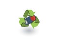 Used batteries with green recycling symbol isometric flat icon. 3d vector