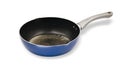 Used black-blue frying pan Gray handle isolated on white background Royalty Free Stock Photo