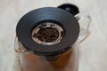 Used black tea in tea maker Royalty Free Stock Photo