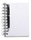 used blank note book with ring binder and black ball pen, isolated on white Royalty Free Stock Photo