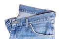 Used blue jeans isolated on white background Royalty Free Stock Photo