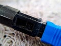 A used blue wifi cable that is no longer