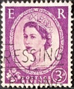 Used British postage stamp from the Queen Elizabeth II series - Predecimal Wilding