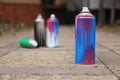 Used can of spray paint on city street. Royalty Free Stock Photo