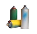 Used cans of spray paints on white background Royalty Free Stock Photo