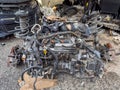 Used Car Engine and Components Lying on the Ground for Salvage Royalty Free Stock Photo
