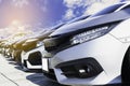 Used cars, parked in the parking lot of Dealership waiting to be sold and delivered to customers and waiting for the auction with Royalty Free Stock Photo