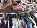 Used Clothing and Shoes at Thrift Store Royalty Free Stock Photo