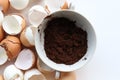 Used coffee grounds and eggshells for organic compost for plant. T