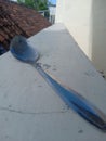 a used and dirty spoon that is on top of the fence wall