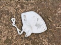 A used, discarded Handanhy HY8220 FFP2 Face Mask disposable respirator discarded as litter on a rural walking trail