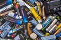 Used disposable drain batteries of various size and color