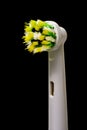 Used electric toothbrush head close-up on black background. Royalty Free Stock Photo