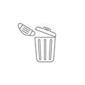 Used face mask line icon. Put it in the bin. Don't drop it, just bin it. Vector icon isolated on white