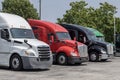 Used Freightliner, Kenworth, and Volvo Big Rig trucks for sale. Pre-owned semi tractor trailer trucks are in high demand Royalty Free Stock Photo