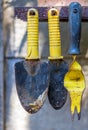 Garden hand tools in the shed Royalty Free Stock Photo