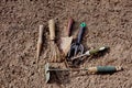 Used garden tools. Preparation for work in the home garden Royalty Free Stock Photo