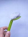 Used green sink cleaning brush