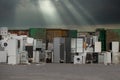 Landfill of electronic waste, ready for recycling. Environmental problem, concept image