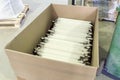 Used linear fluorescent lamps prepared for recycling