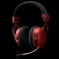 Used metal gaming headphones with microphone and scratches isolated on black