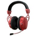 Used metal gaming headphones with microphone and scratches isolated on white