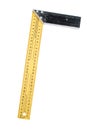 Used metal ruler with angle bar, set square, isolated on a white background. Path saved, cut out Royalty Free Stock Photo