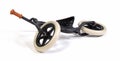 Used modern black balace bike for a small child, isolated