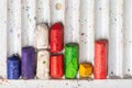 Old wax crayons with a plastic box Royalty Free Stock Photo