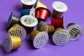 Used Nespresso capsules solve the problem of contamination of coffee capsules. Background of used espresso capsules. Royalty Free Stock Photo