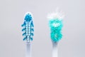 Image of used old and new toothbrushes isolated on a white backg Royalty Free Stock Photo