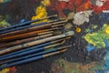 Used paint brushes closeup Royalty Free Stock Photo