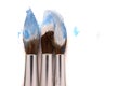 Used paint brushes of different colors, on a white background Royalty Free Stock Photo