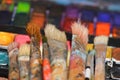 Used paint brushes on watercolors Royalty Free Stock Photo