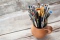 Used painter paintbrushes in a jug Royalty Free Stock Photo