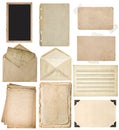 Used paper sheets set. Vintage book pages, photo frames, envelop Royalty Free Stock Photo