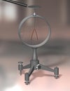 Charged object and diverge leaves electroscope. Physics education. 3D illustration on a colorful background.